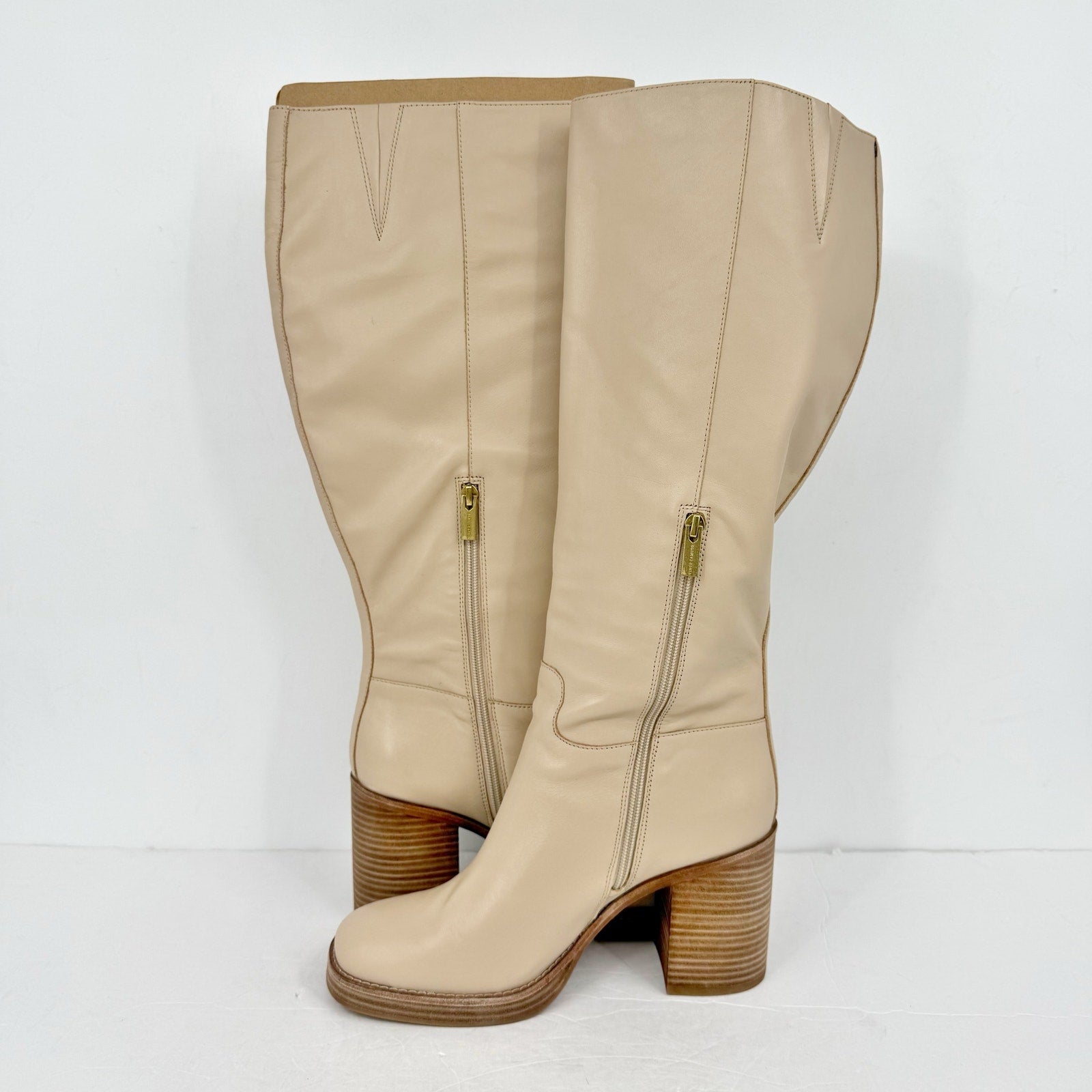 Vince Camuto Womens Gibi Knee High Boots US 10 M WIDE CALF Beige Leather NIB