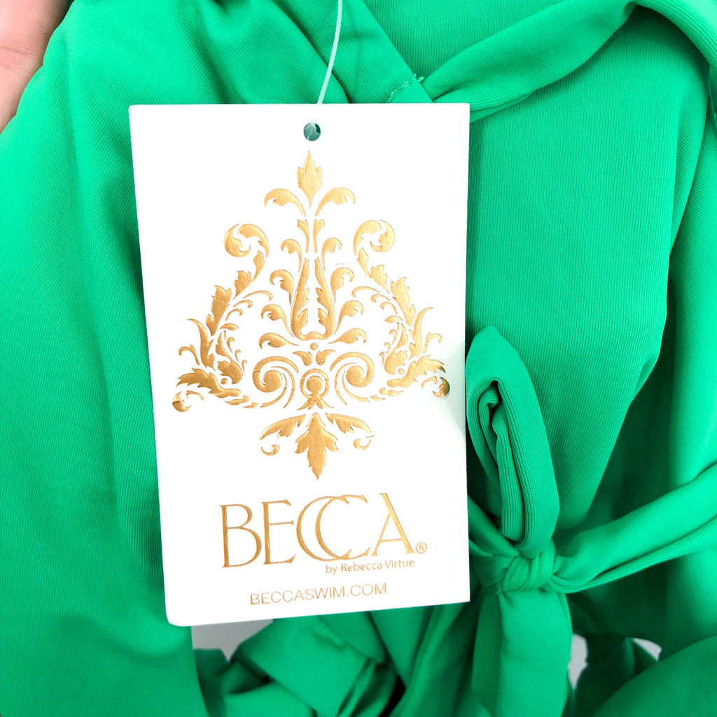 BECCA Baja Mar One Piece Swimsuit Large Green Verde Bow Side Open Back NWT
