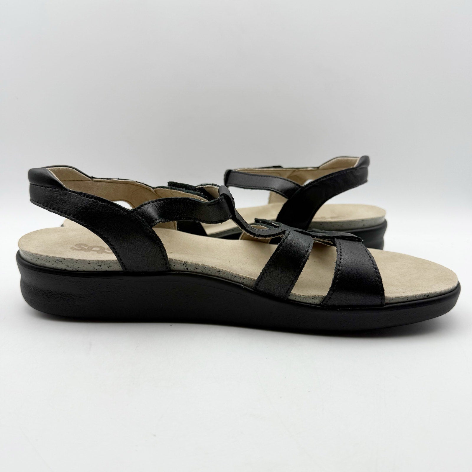 SAS Womens Sorrento Adjustable Comfort Sandals US 12 M Black Leather NIB