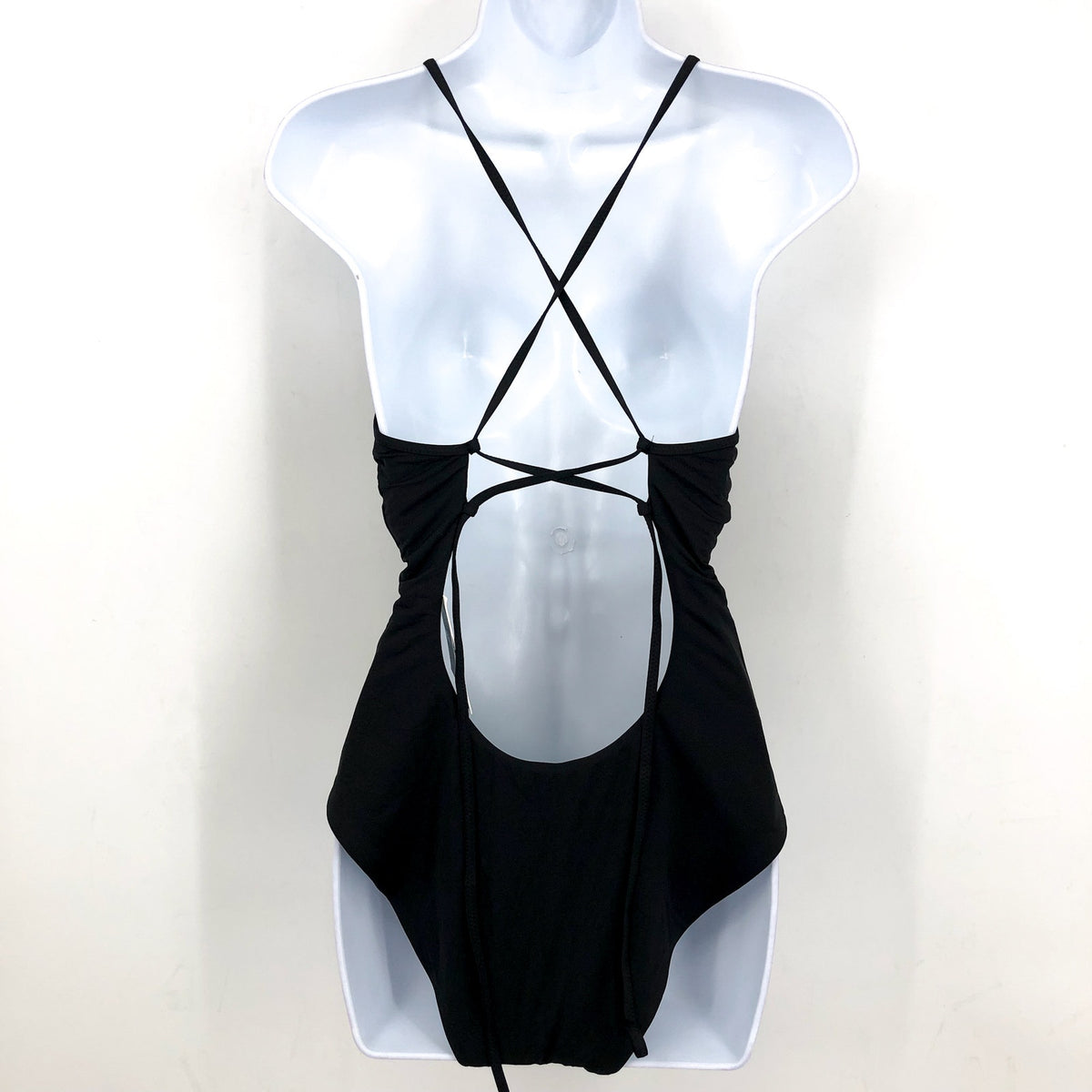 BECCA Women's Layla Plunge One-Piece Swimsuit Small Black Open Back NWT