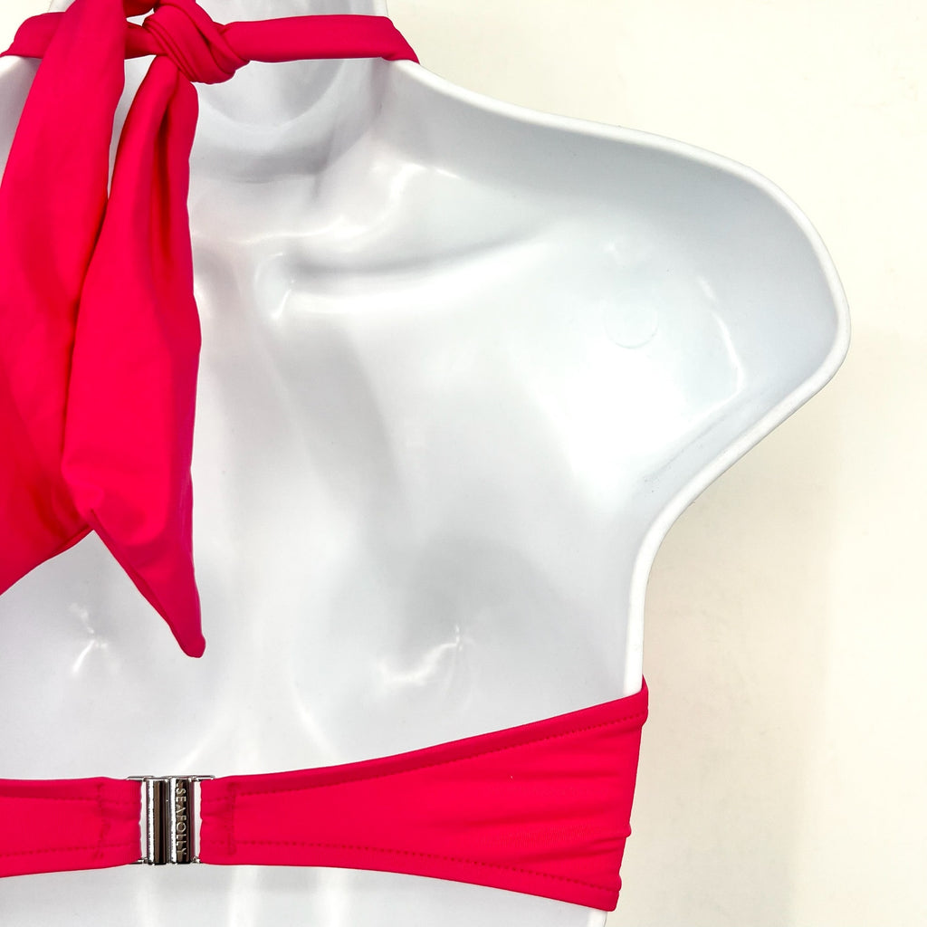 SEAFOLLY Women's Halter Bandeau Bikini Top Size 12 Pink Raspberry Adjustable NWT