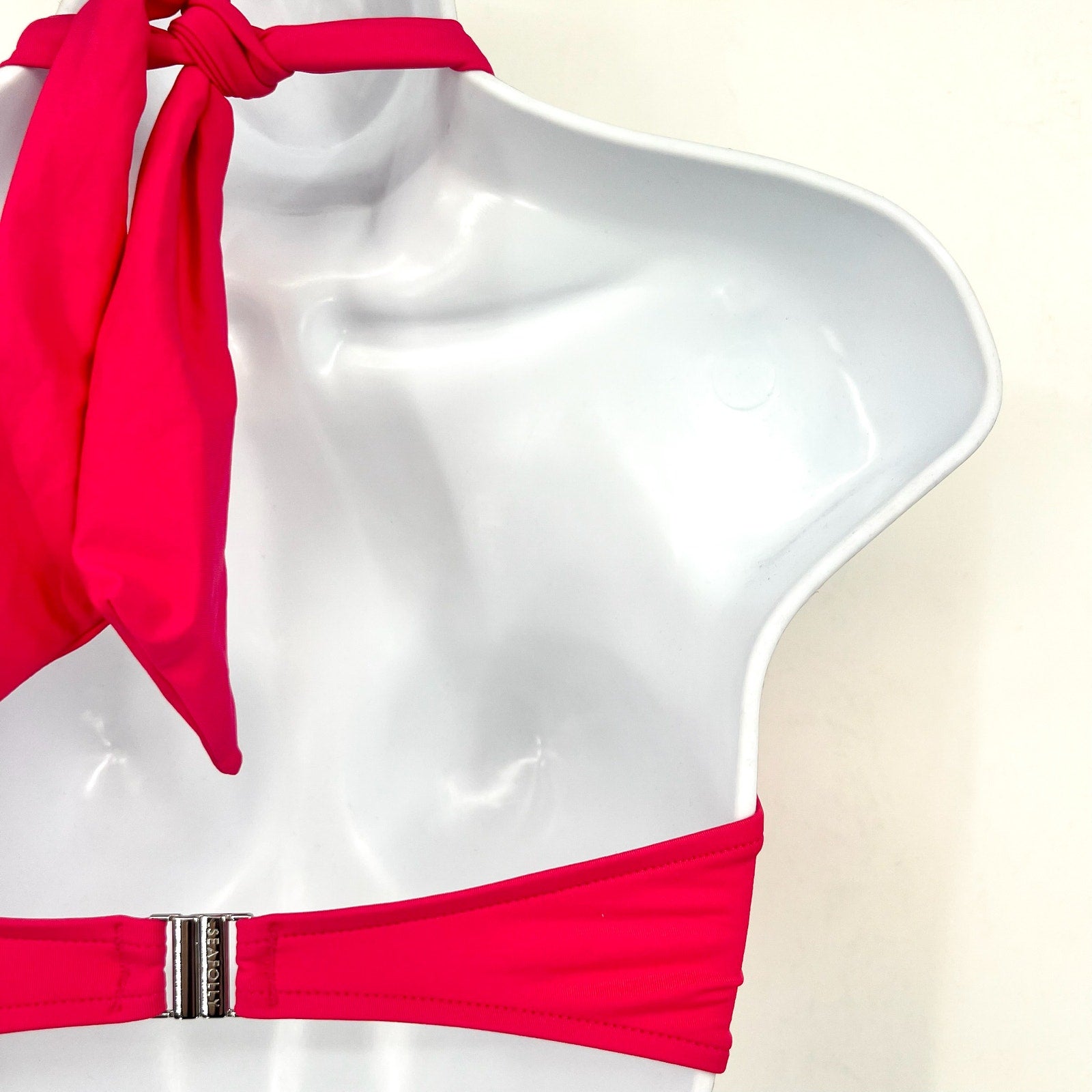 SEAFOLLY Women's Halter Bandeau Bikini Top Size 12 Pink Raspberry Adjustable NWT