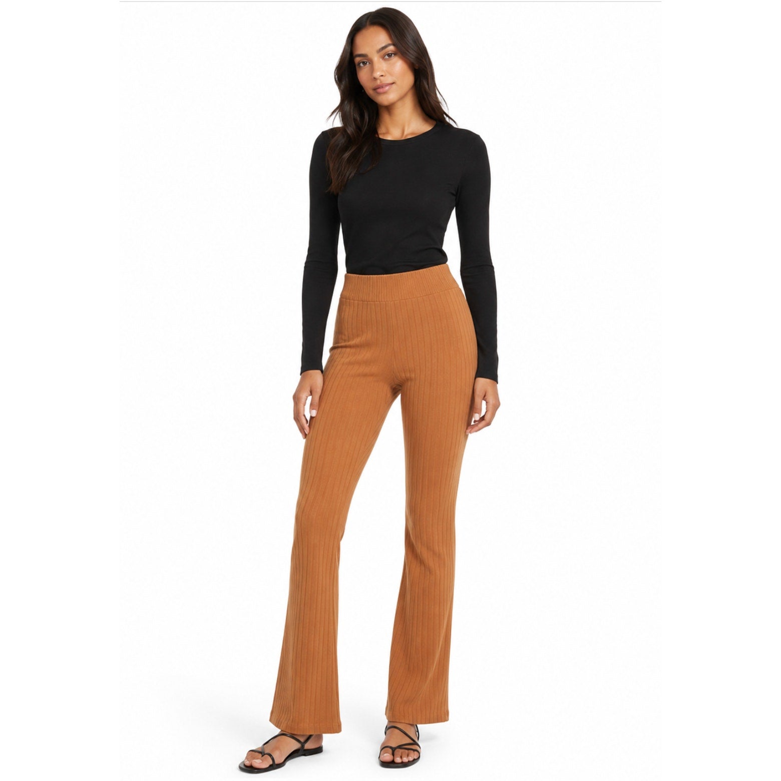 BP. Women's Casual Straight Leg Ribbed Knit Pants XS Brown Copper Stretch NWT