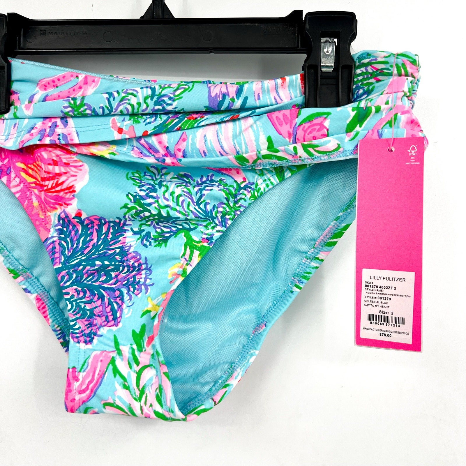 LILLY PULITZER Lagoon Sarong Hipster Bikini Bottom SZ 2 Blue Cay To My Heart NWT