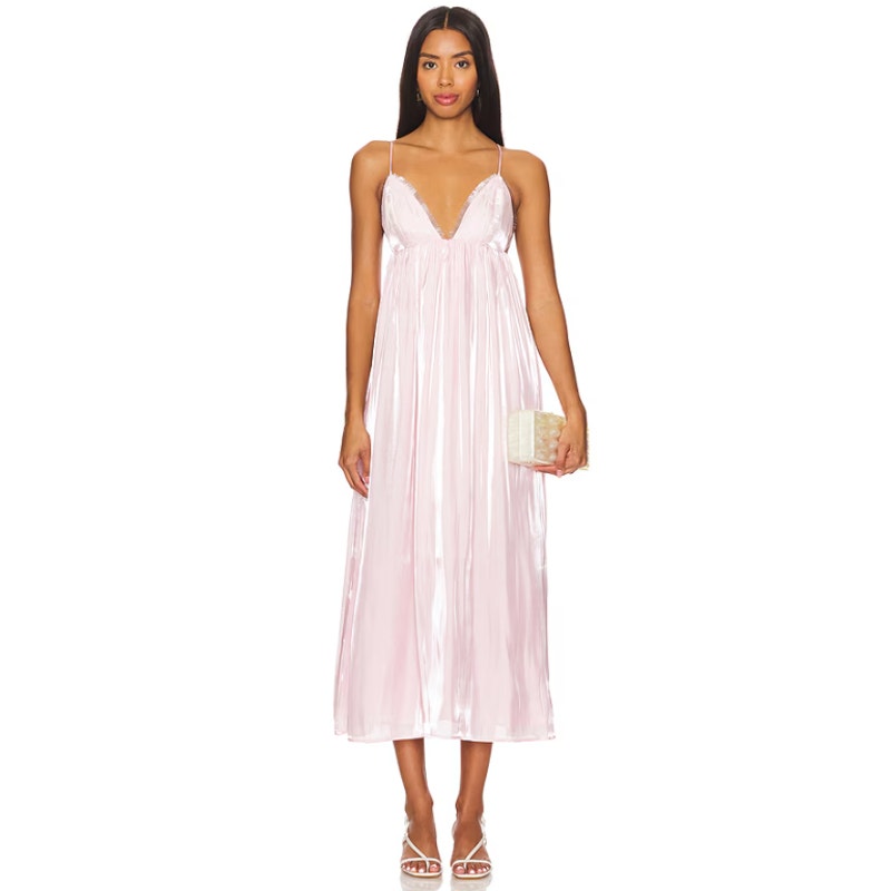GANNI Womens Changeant Strap Dress Size 38 US 6 Chalk Pink Satin Slip Dress NWOT