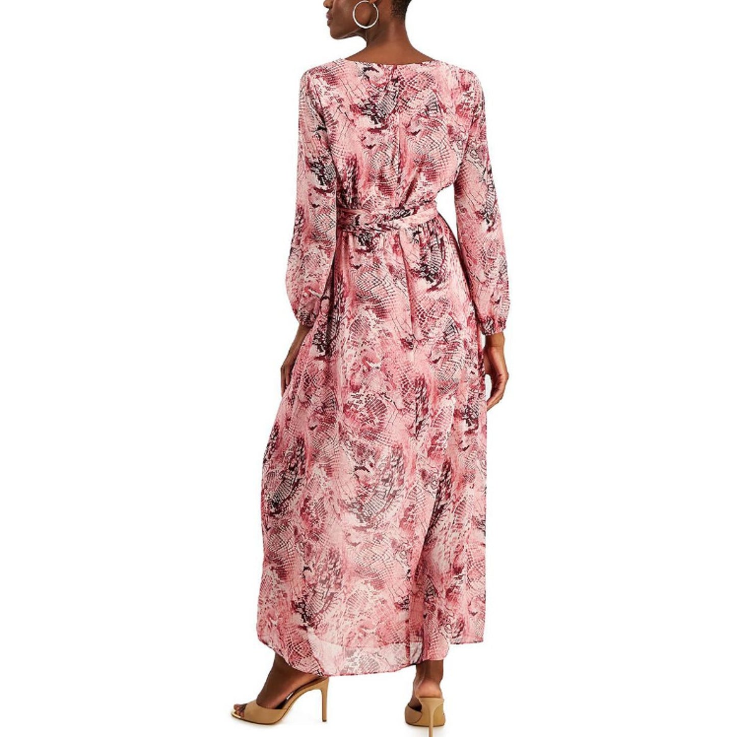 INC INTERNATIONAL CONCEPTS Maxi Dress Size 14 Pink Snake Print Long Sleeve NWT