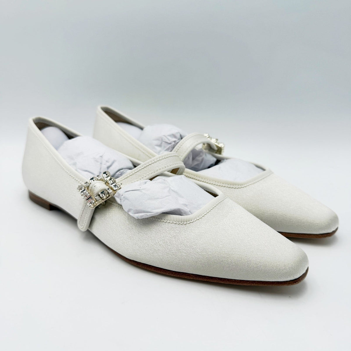 Badgley Mischka Womens Brystol Mary Jane Flats Size 8 Ivory Glitter Crystal NIB