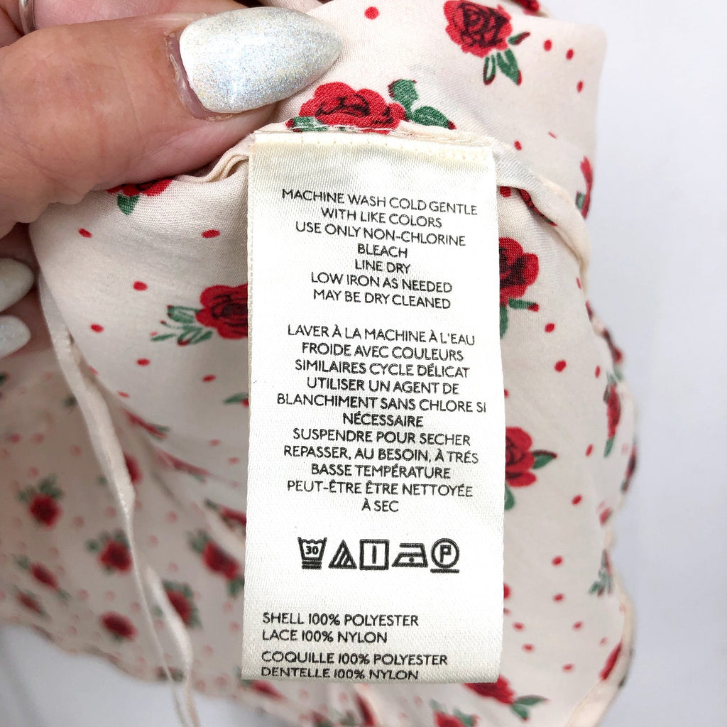 FREE PEOPLE Women's Field of Roses Top Medium Cream Red Long Sleeve NWOT