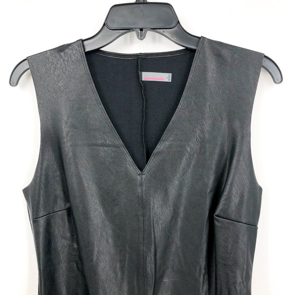 COMMANDO Women's Faux Leather Deep-V Bodysuit Large Black Sleeveless Top NWT