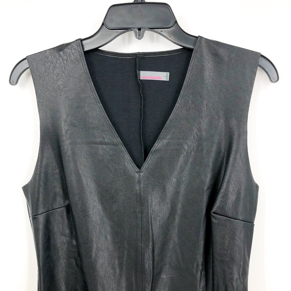 COMMANDO Women's Faux Leather Deep-V Bodysuit Large Black Sleeveless Top NWT