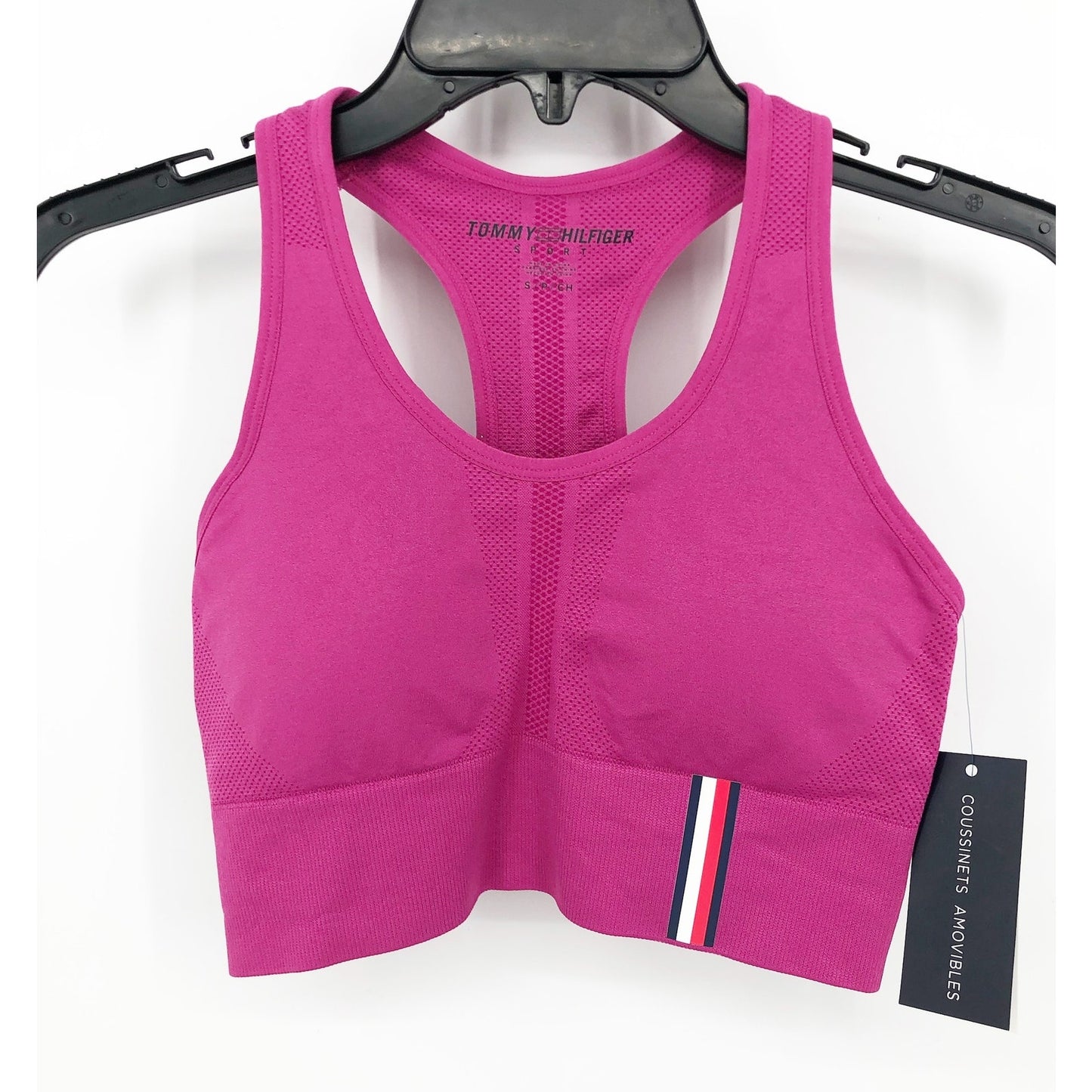 TOMMY HILFIGER SPORT Seamless Sports Bra Small Pink Dahlia Seamless Scoop NWT