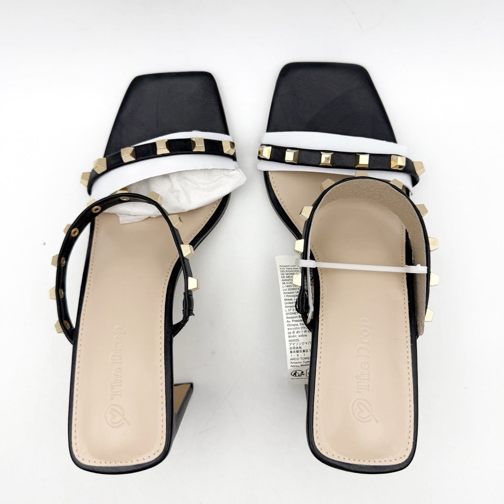 The Drop Womens Avery Heeled Sandals US 8 EU 39 Black Gold Studded NWOB