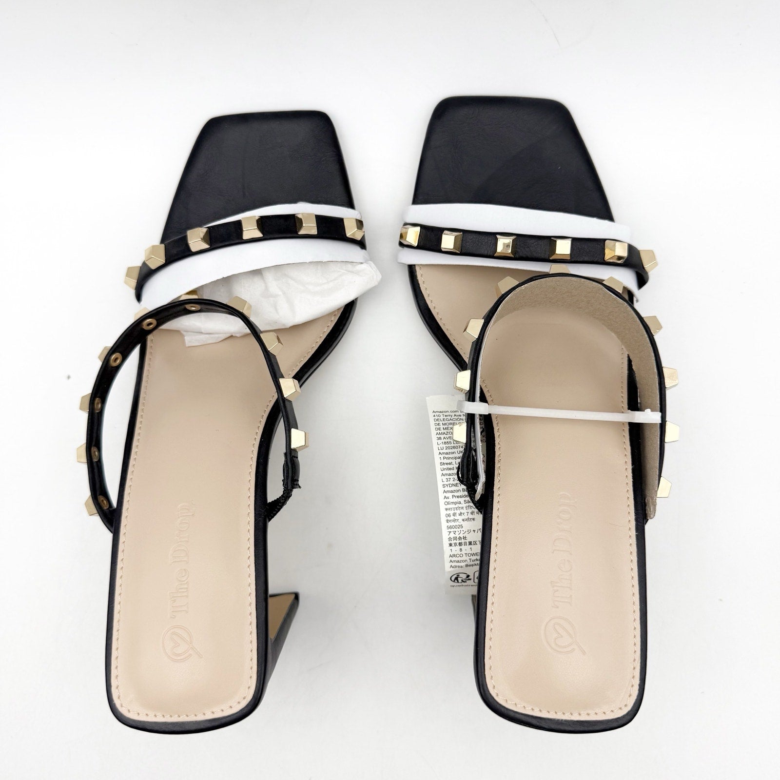 The Drop Womens Avery Heeled Sandals US 8 EU 39 Black Gold Studded NWOB