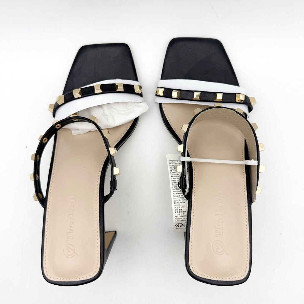 The Drop Womens Avery Heeled Sandals US 8 EU 39 Black Gold Studded NWOB