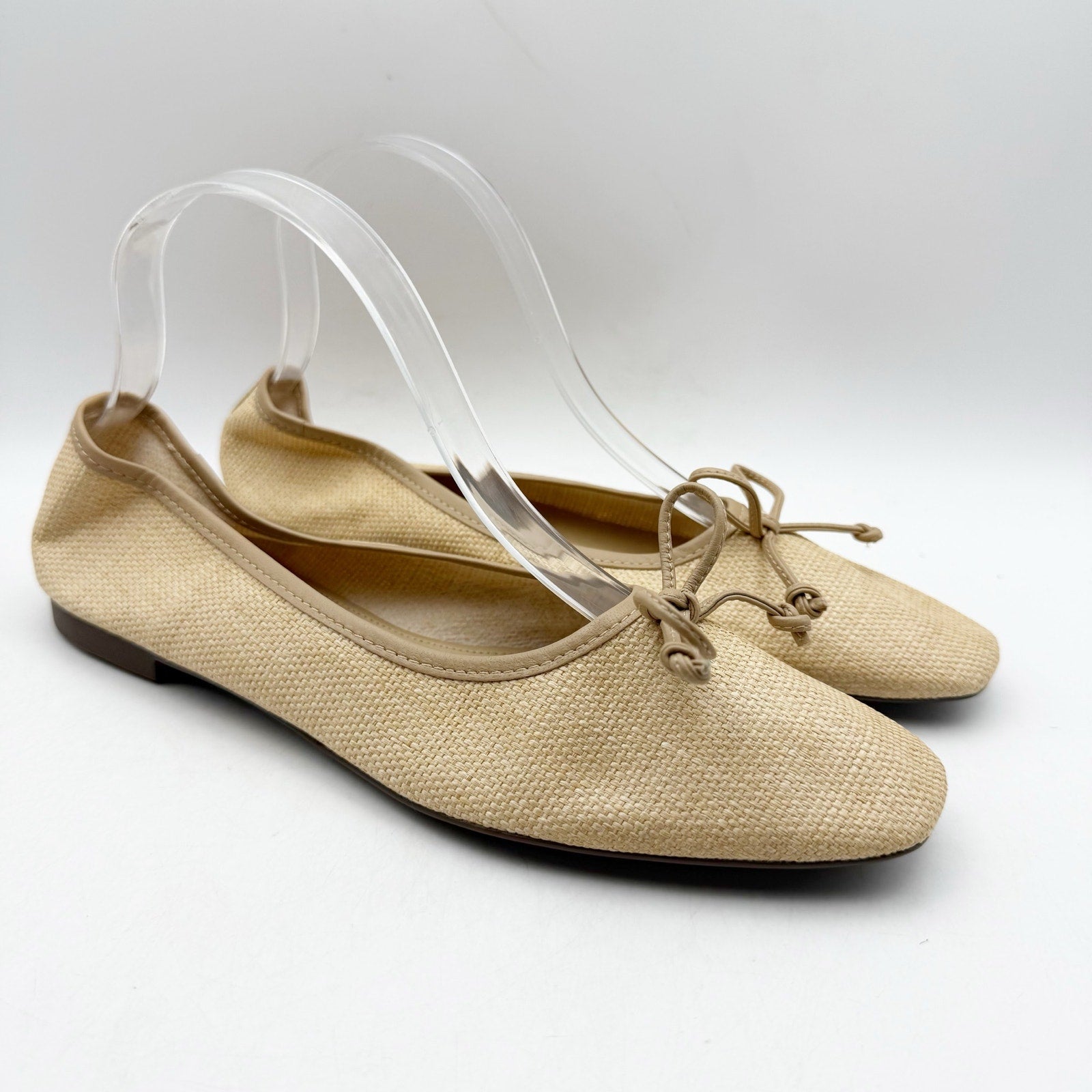 Schutz Womens Arissa Straw Ballet Flats US 8.5 Beige Woven Bow NWOB