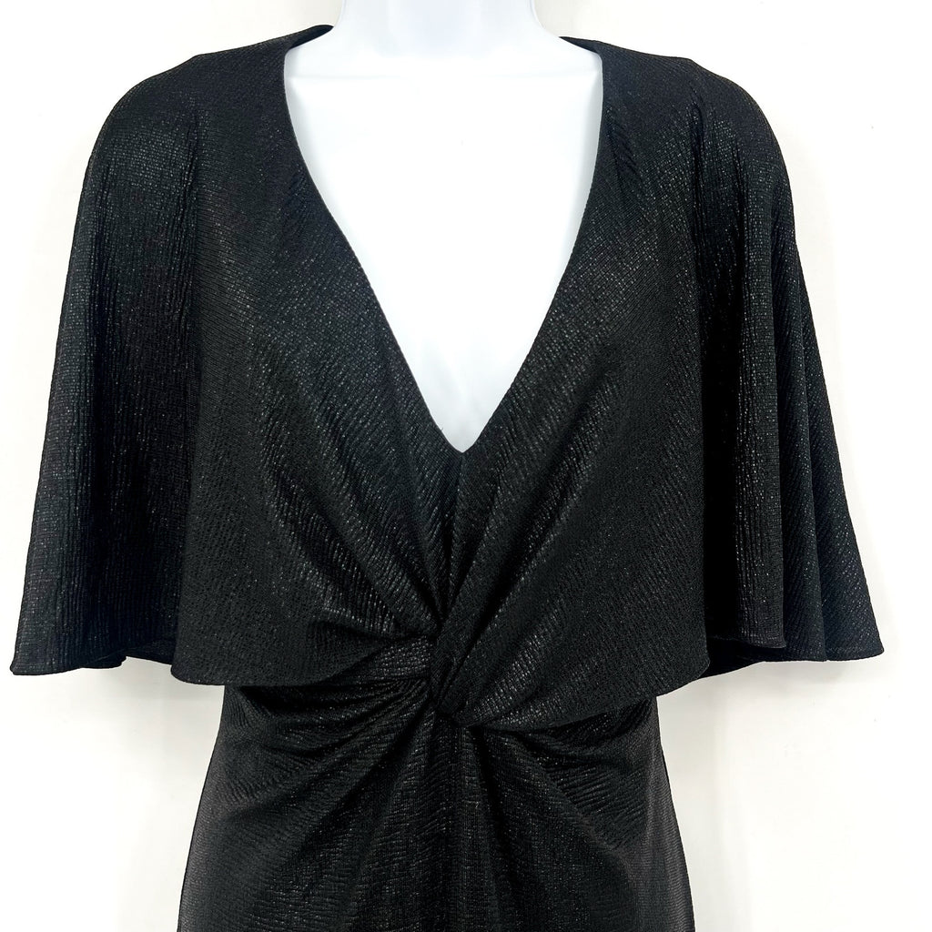 LAUREN RALPH LAUREN Twist-Front Cape Gown Size 6 Black Metallic Knit Dress NWT