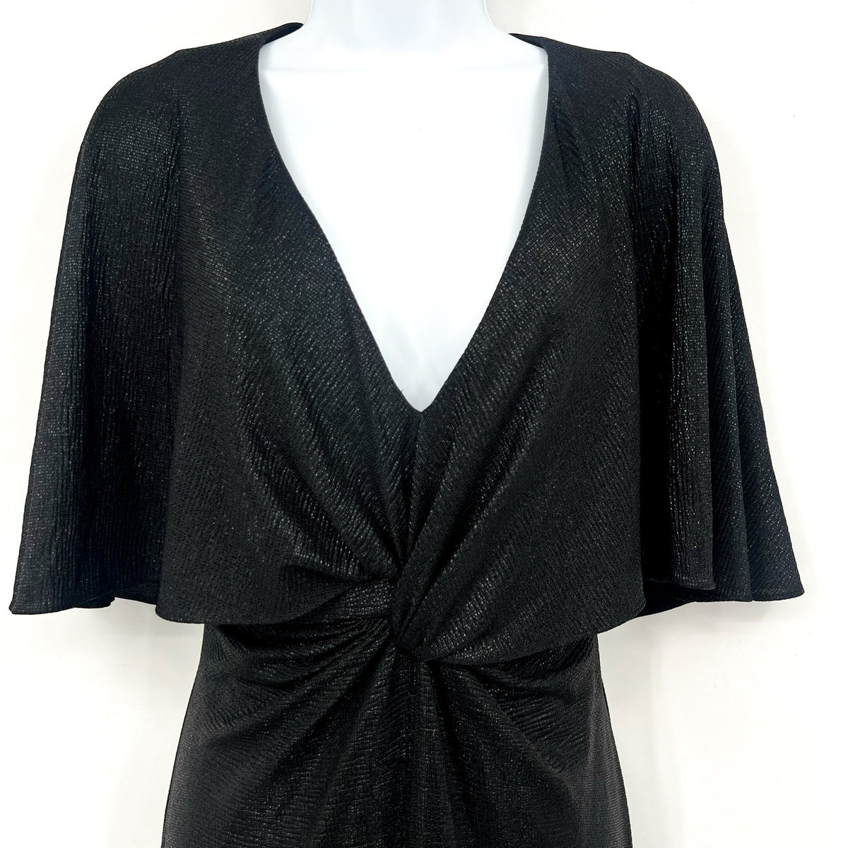LAUREN RALPH LAUREN Twist-Front Cape Gown Size 6 Black Metallic Knit Dress NWT