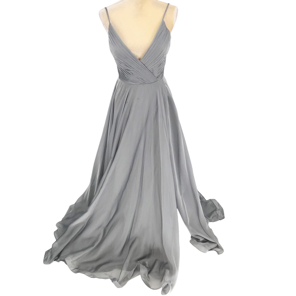 La Femme Womens Chiffon A Line Prom Dress 2 Silver Pleated Formal NWT FLAWS