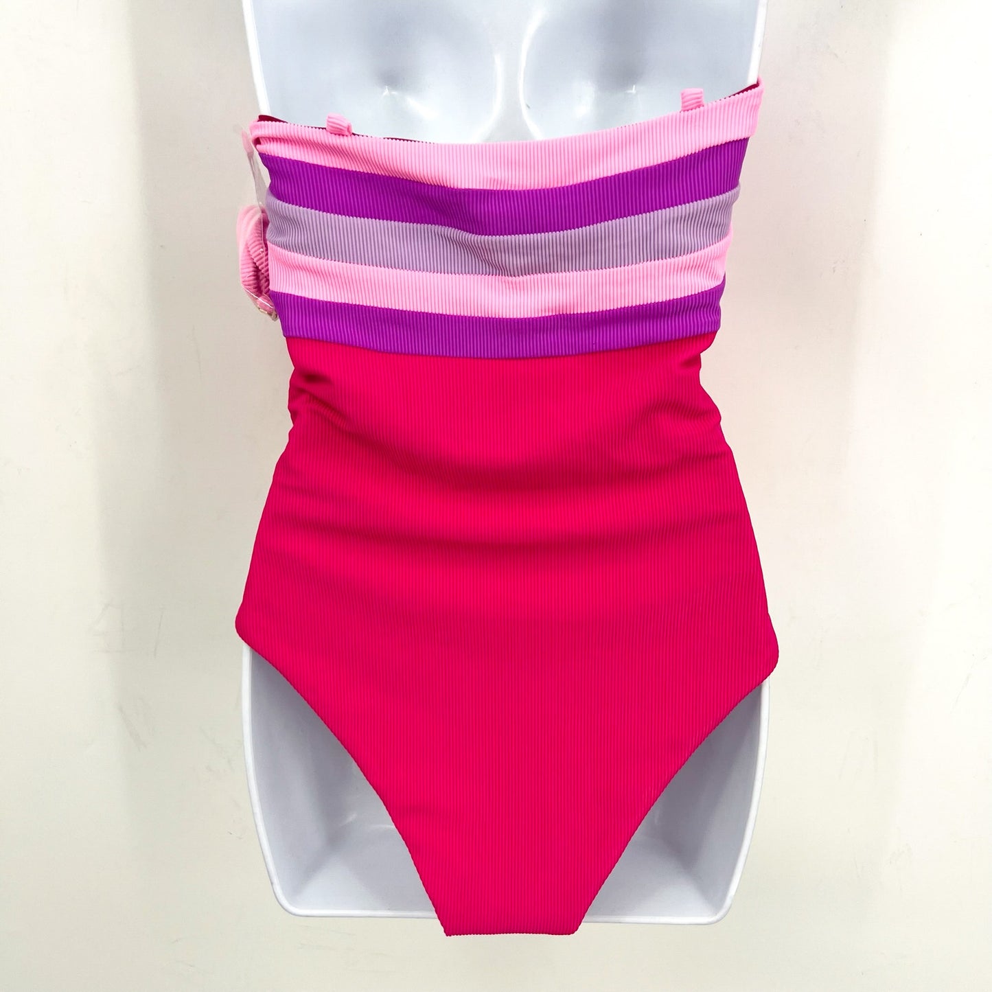 BEACH RIOT Jessa Bandeau One Piece Swimsuit Medium Pink Raspberry Colorblock NWT