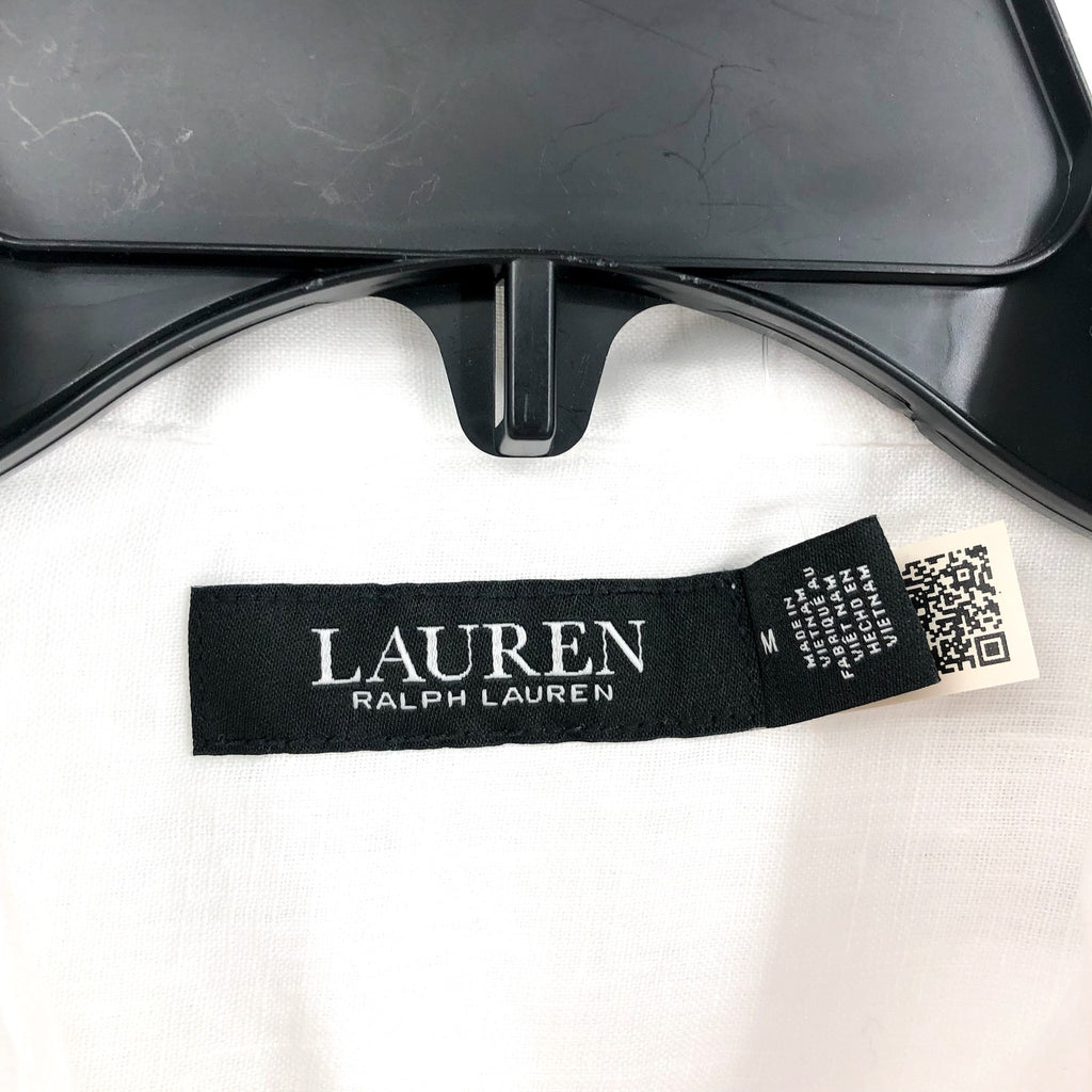 LAUREN RALPH LAUREN Womens Linen Shirt Medium White Roll Tab Sleeve NWT