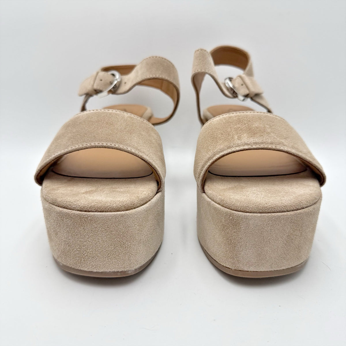 Aquatalia Womens Dinah Wedge Sandals Size 8.5 M Beige Suede Platform NWOB
