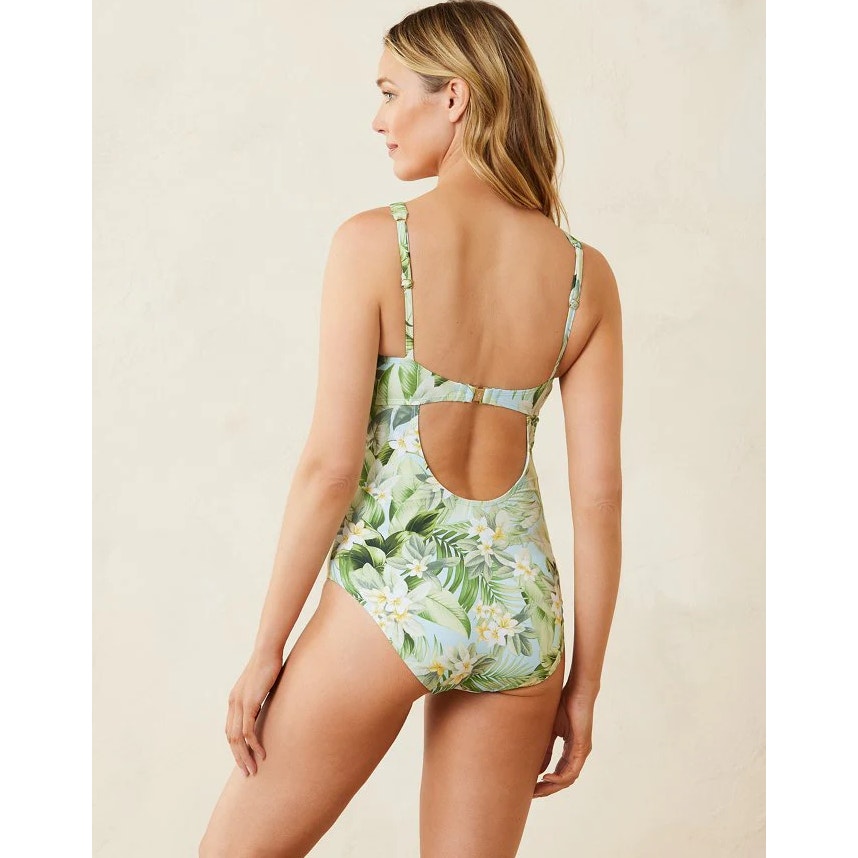 TOMMY BAHAMA Paradise Fronds High Neck One Piece Swimsuit Size 4 Green White NWT