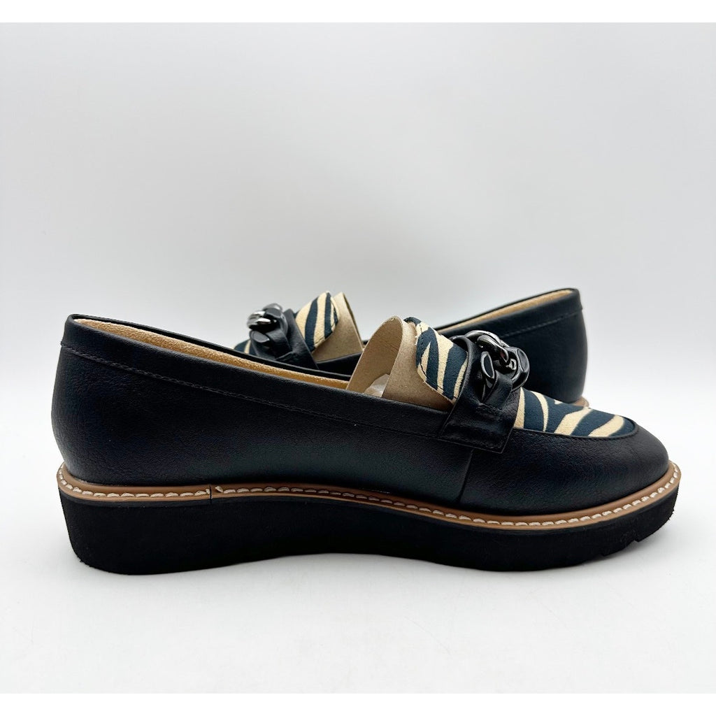 Naturalizer Womens Emmal Wedge Loafers Size 8.5 WIDE EU 38.5 Black Zebra NIB