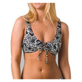 PRANA Women's Ruby Beach Bikini Top Small Black Flora Fauna Lace Up Swim NWT