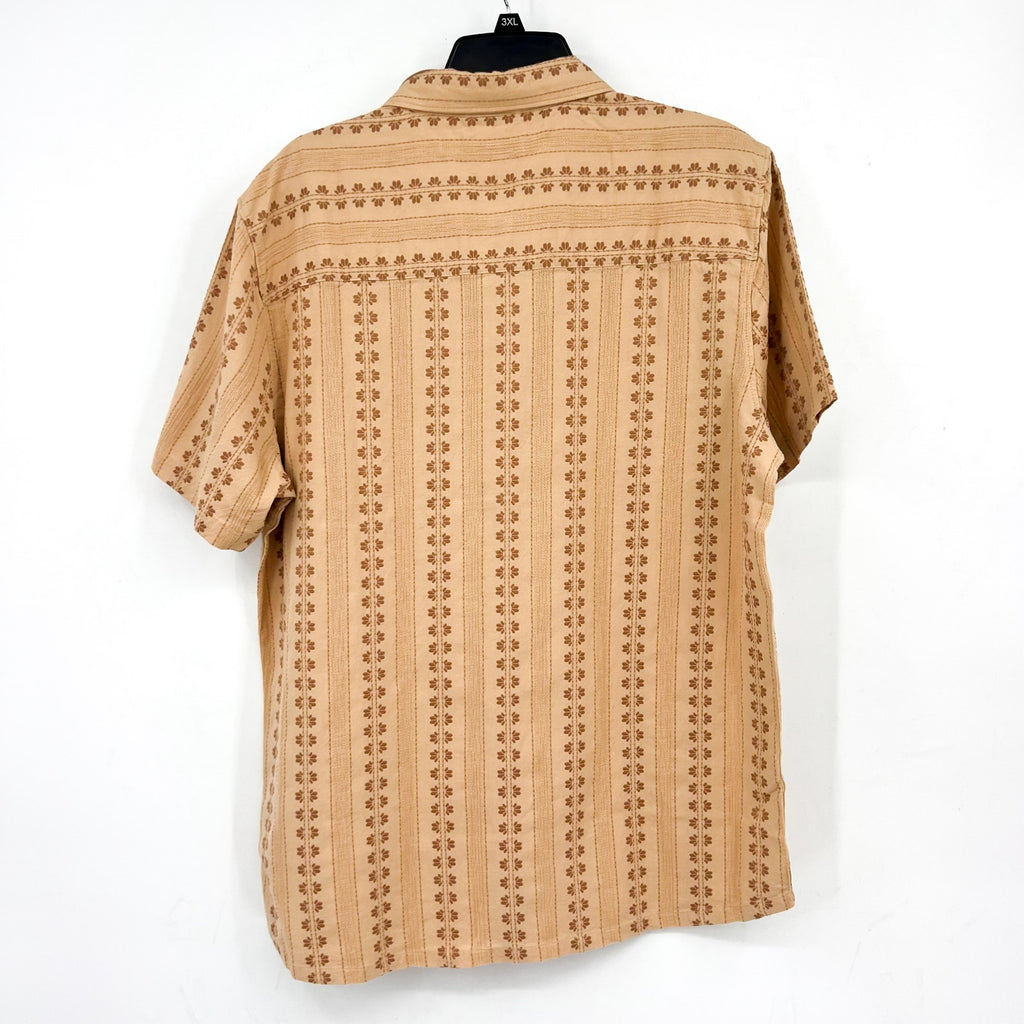 TOAD & CO Men's Treescape Short Sleeve Casual Shirt Large Tan Chai Geo Dobby NWT