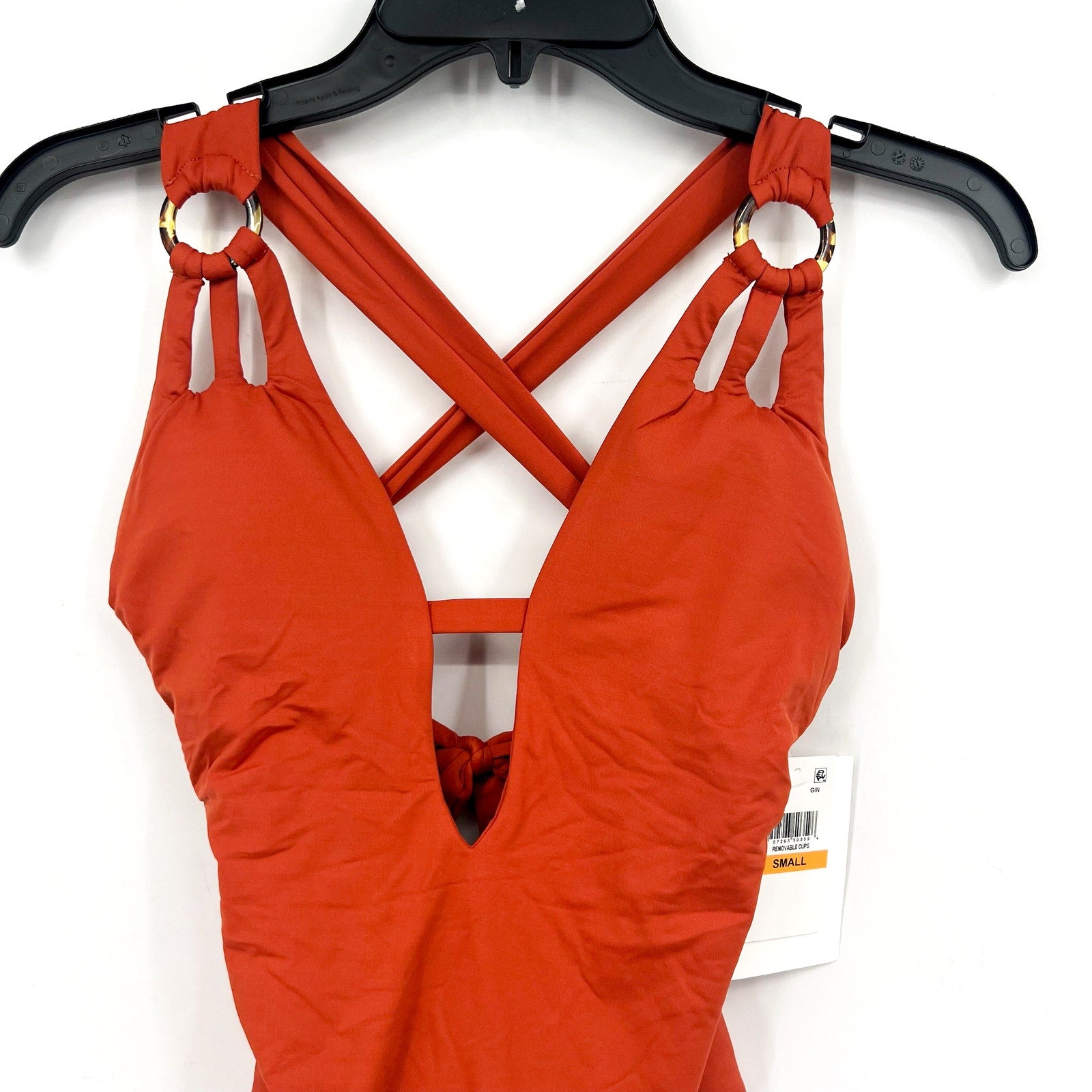 BECCA Womens Skylar Plunge One Piece Swimsuit Small Ginger Orange Color Code NWT