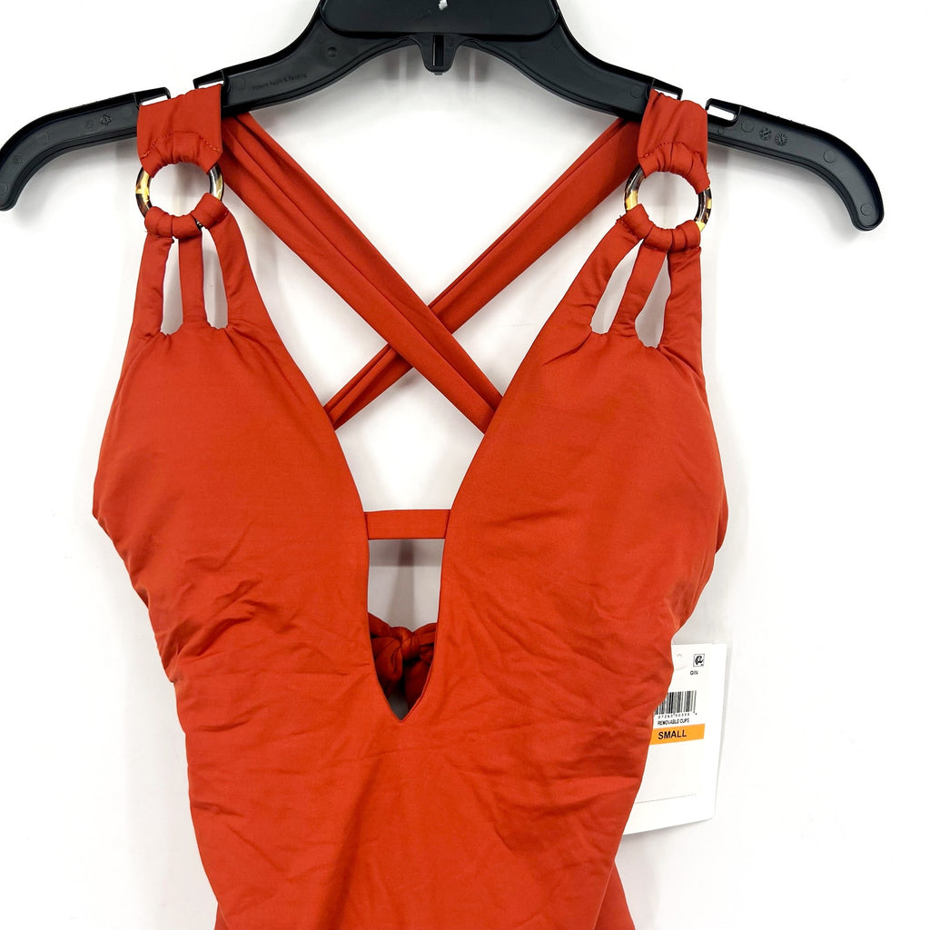 BECCA Womens Skylar Plunge One Piece Swimsuit Small Ginger Orange Color Code NWT