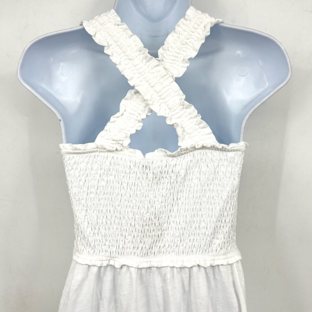 TOMMY HILFIGER Women's Solid Smocked Midi Dress Small Bright White Cotton NWT