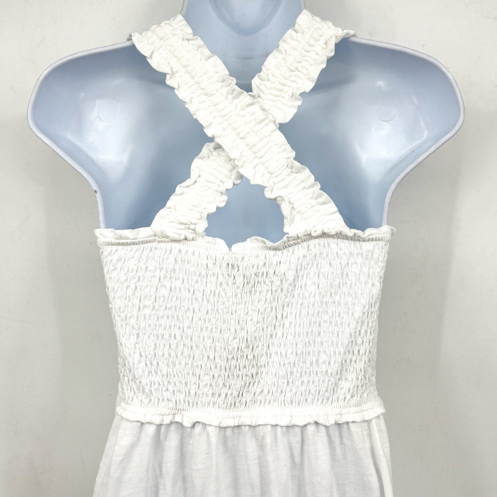TOMMY HILFIGER Women's Solid Smocked Midi Dress Small Bright White Cotton NWT