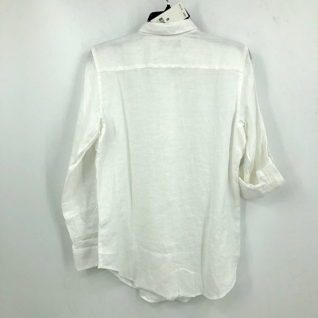 LAUREN RALPH LAUREN Womens Linen Shirt Medium White Roll Tab Sleeve NWT
