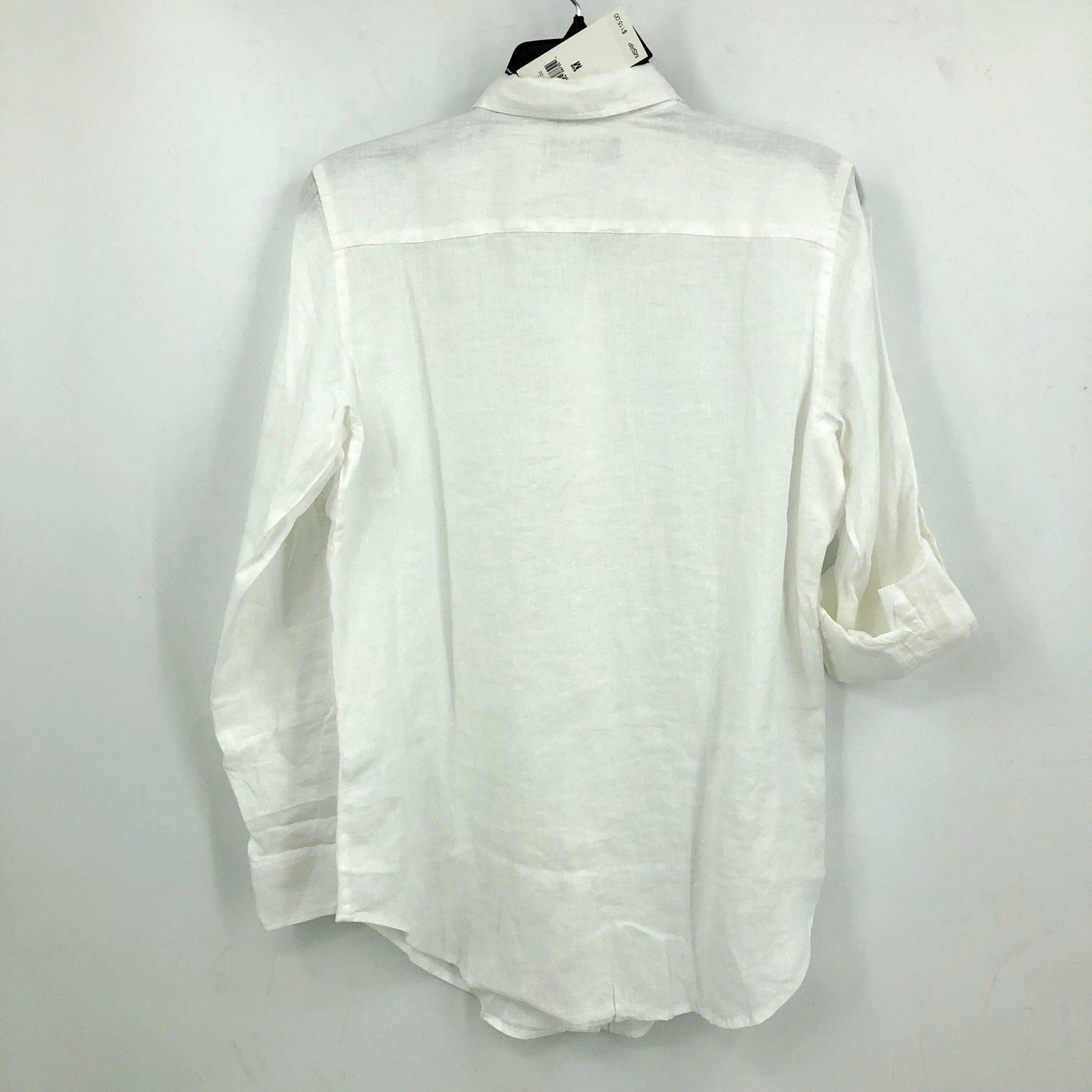 LAUREN RALPH LAUREN Womens Linen Shirt Medium White Roll Tab Sleeve NWT