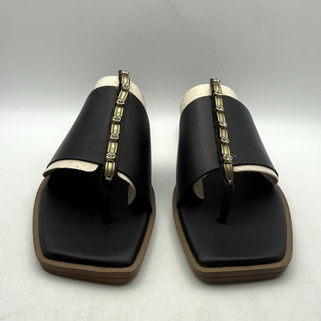 Franco Sarto Womens Megs Sandals SIZE 9 M EU 39 Black Leather Rhinestone NIB