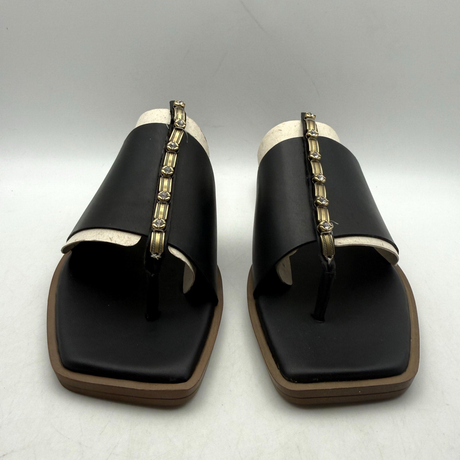 Franco Sarto Womens Megs Sandals SIZE 9 M EU 39 Black Leather Rhinestone NIB