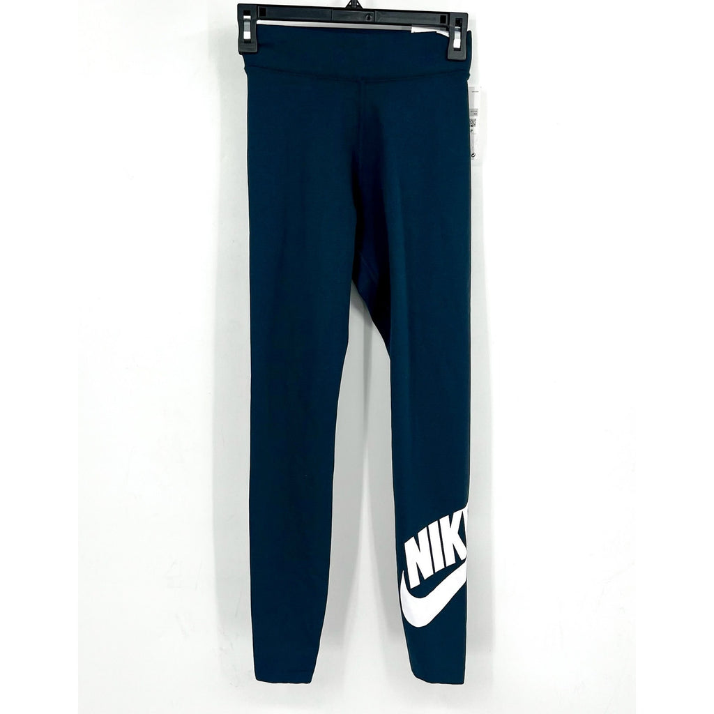 Nike Womens Logo Full Length Leggings XS Navy Blue Athletic High-Waisted NWT