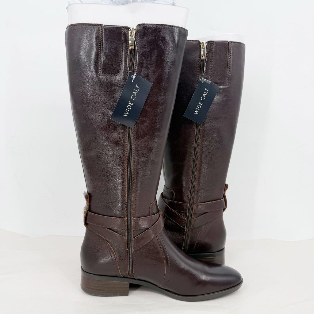 Naturalizer Womens Rena Knee High Boot 10 Wide Wide Calf Brown Leather NIB