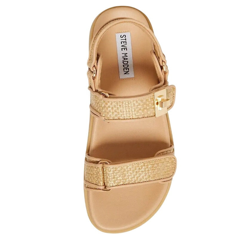 Steve Madden Womens Mona Sandals Size 9.5 M Tan Brown Raffia NIB