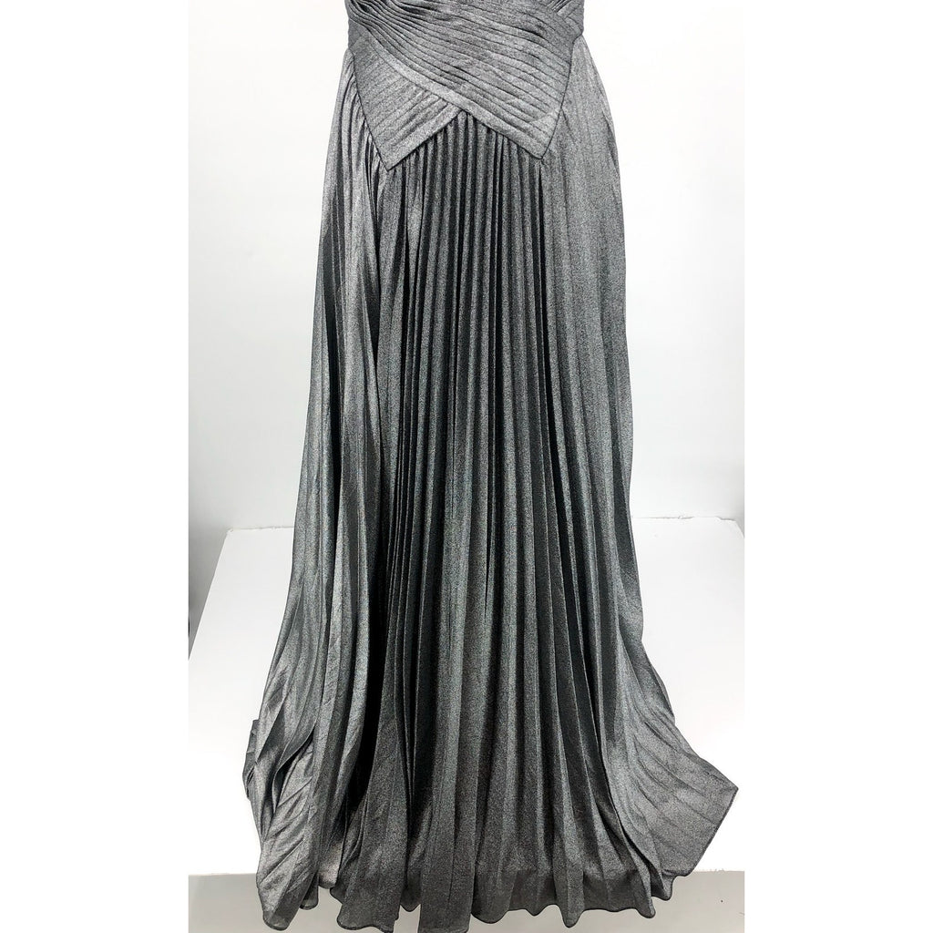 ZAC POSEN Women's Pleated Metallic Chiffon Gown Size 6 Silver Sleeveless NWT