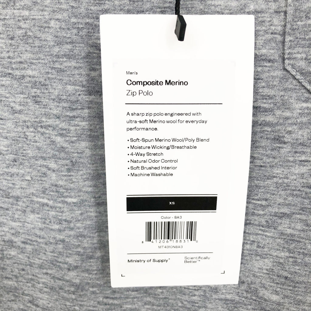 Ministry of Supply Mens Zip Polo Shirt XS Light Grey Composite Merino NWT