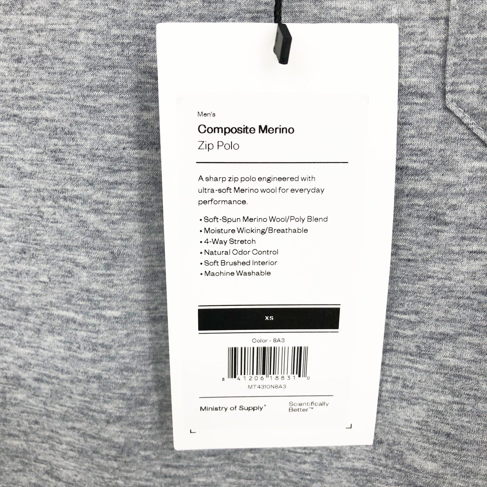 Ministry of Supply Mens Zip Polo Shirt XS Light Grey Composite Merino NWT