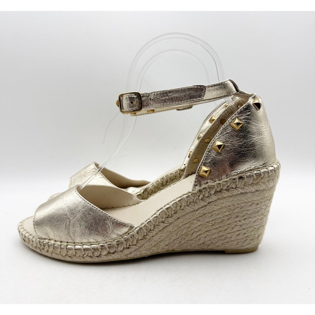 Eric Michael Women's Val Wedge Sandals EU 40 US 9 Gold Leather Metallic NWOB
