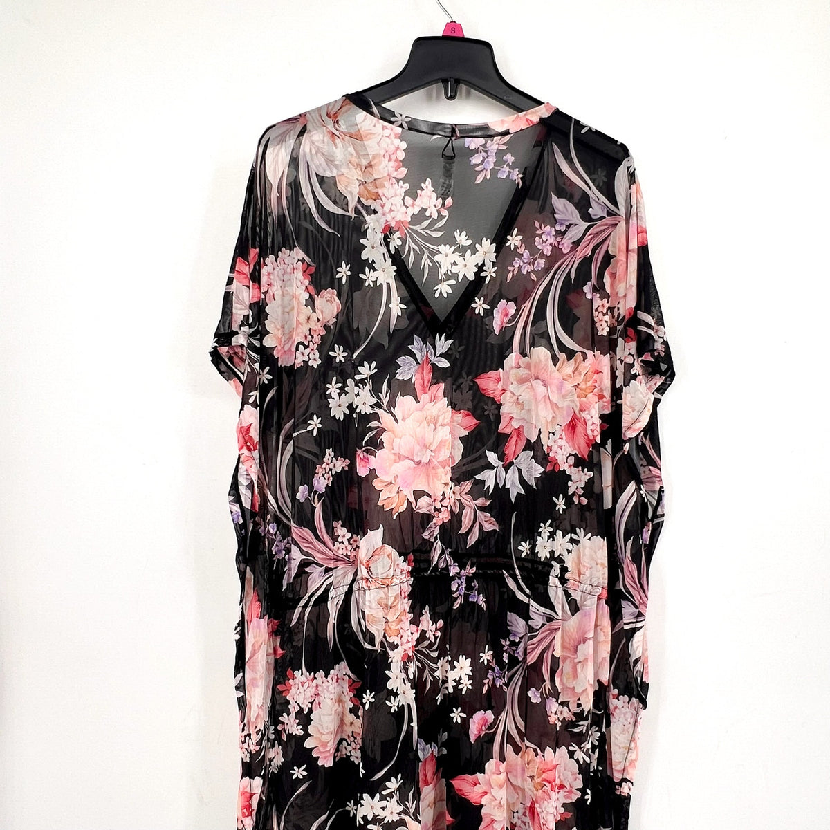 SEA LEVEL Women's Martini Mesh Kaftan Cover Up Small Black Multi Floral NWOT