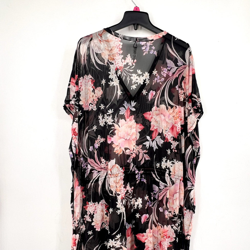 SEA LEVEL Women's Martini Mesh Kaftan Cover Up Small Black Multi Floral NWOT