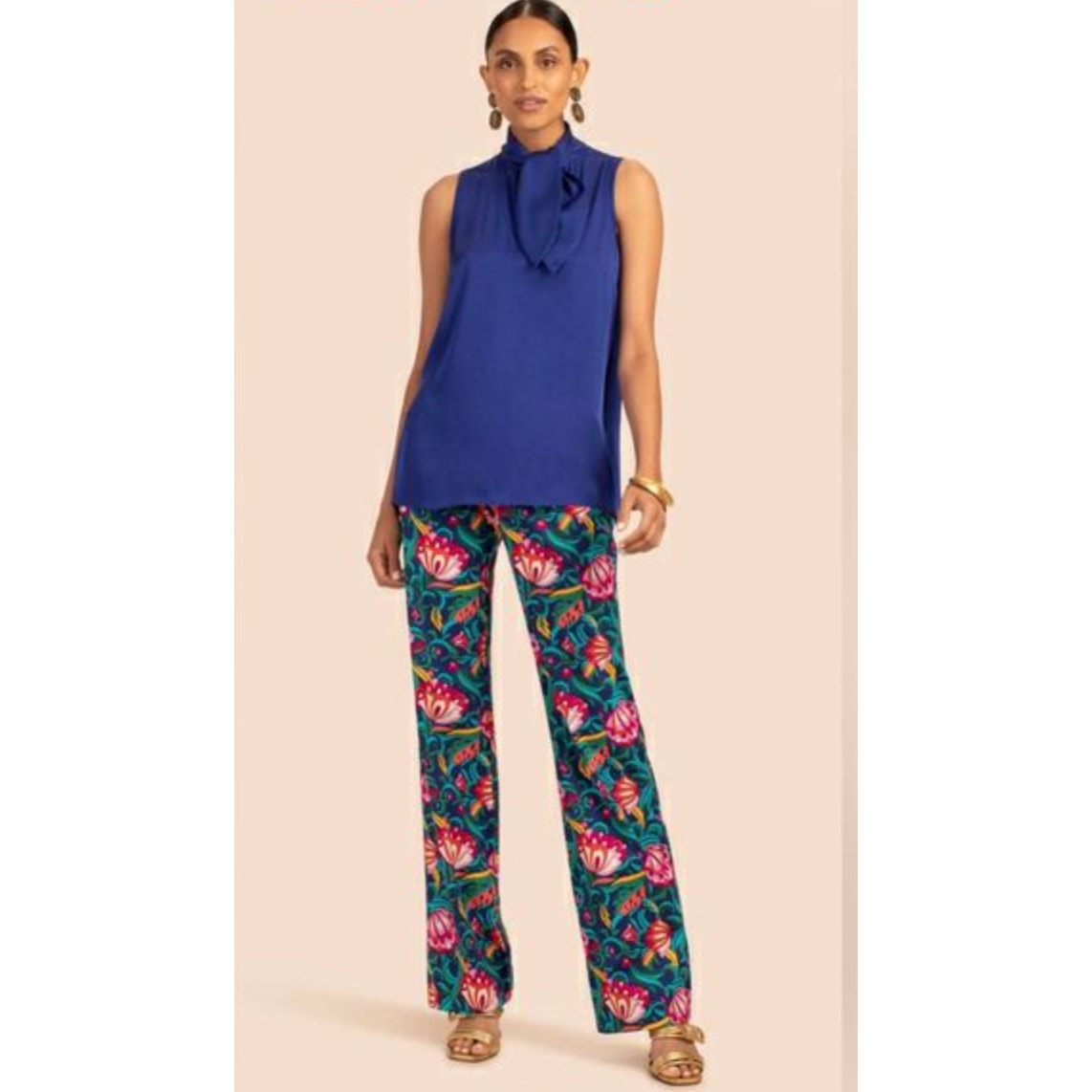 TRINA TURK Women's Mayra Top Medium Bengal Blue Silk Sleeveless Scarf Detail NWT