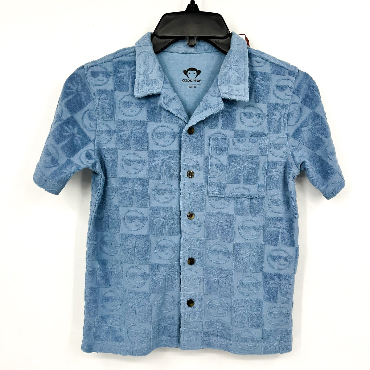 APPAMAN Boy's Resort Terry Shirt Size 8 Denim Blue Printed Short Sleeve NWT