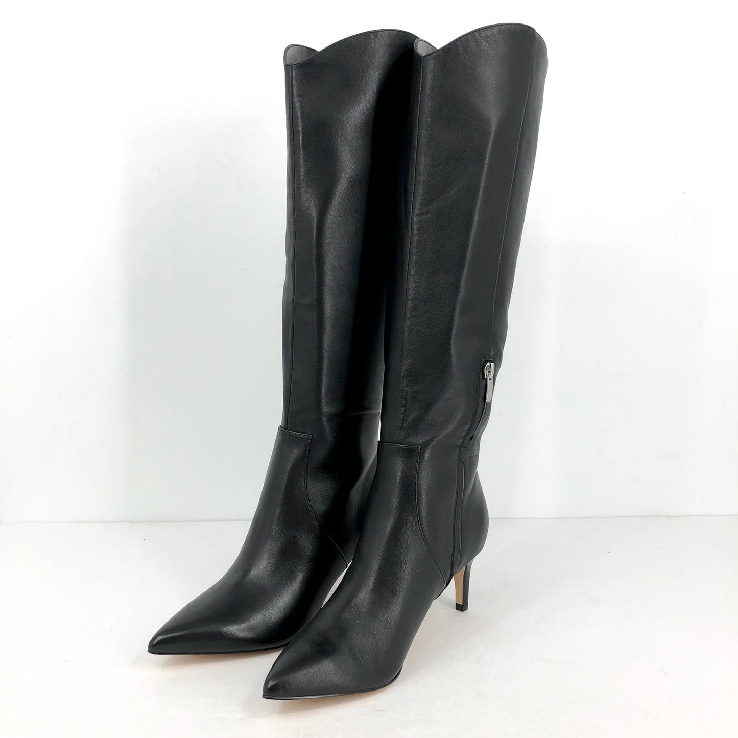 NINE WEST Women's Sirena Knee High Boots Size 7M Black Leather Pointed Toe