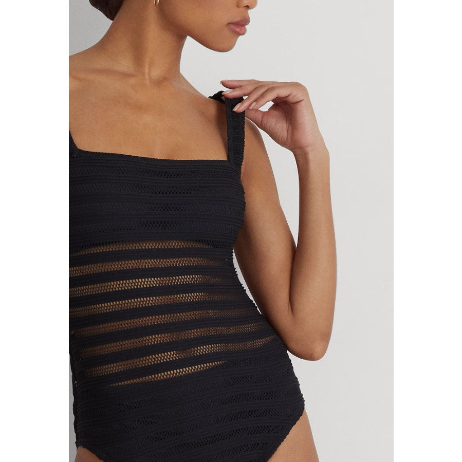 LAUREN RALPH LAUREN Ottoman One-Piece Swimsuit Size 8 Black Mesh Stripe NWT